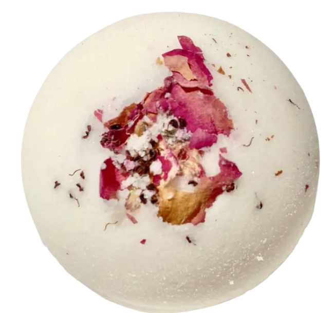 Boule de bain artisanale aux fleurs de rose, nourrissante